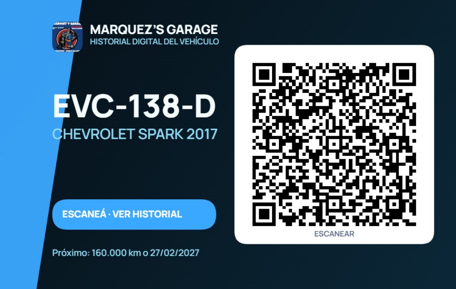 Ejemplo real de historial digital de vehículo con código QR